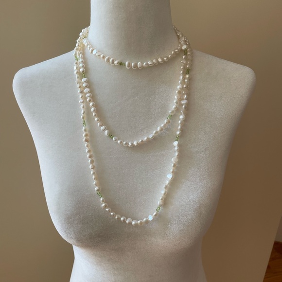 64" Endless 7-8mm Cultured Pearl & Peridot Necklace from SAVVY CIE JEWELS - Picture 3 of 7